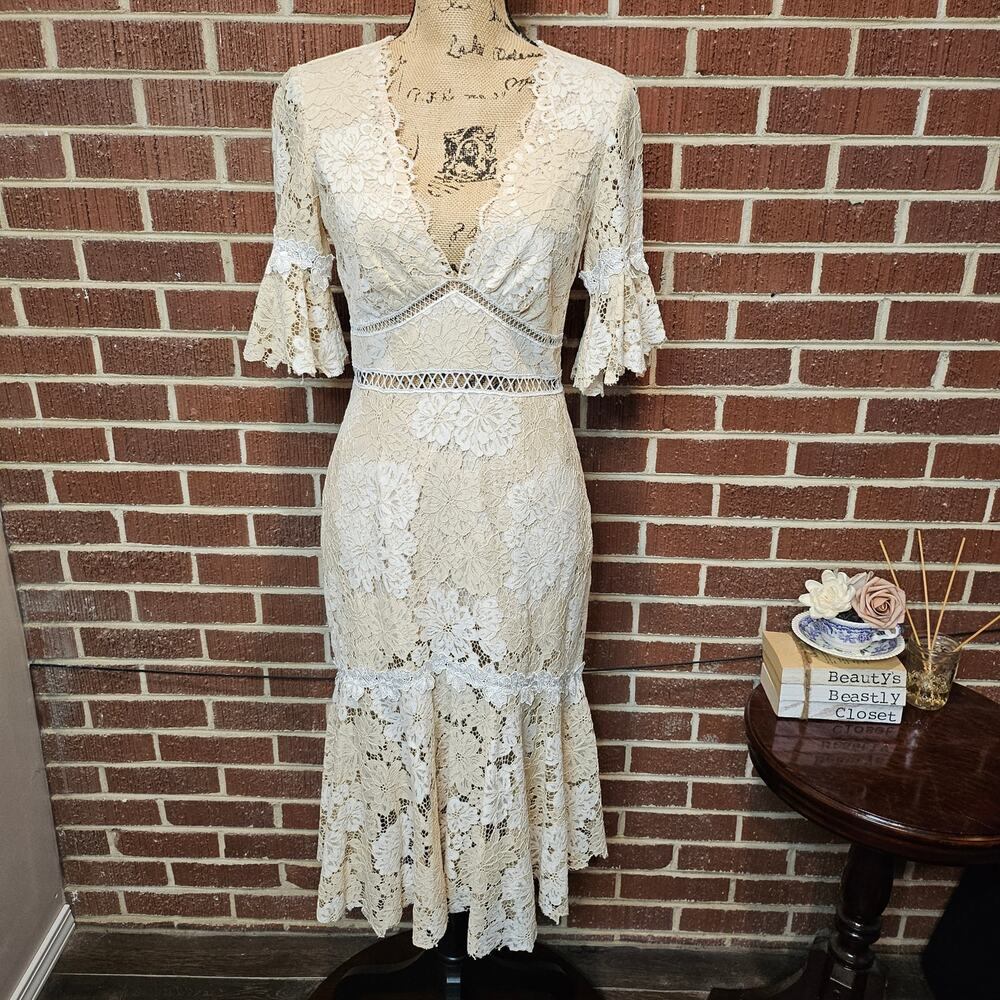 SAYLOR Cream Lace Midi Dress